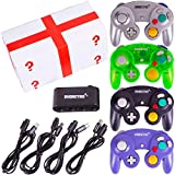 4 Pack Gamecube Controller Bundle - with 4 Extension Cords and a 4-Port Adapter for/Switch/PC by EVORETRO