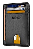 Buffway Slim Minimalist Front Pocket RFID Blocking Leather Wallets for Men Women - Sand Black