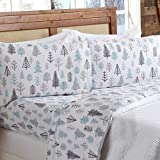 Great Bay Home - 100% Turkish Cotton Queen Flannel Sheet Set. Heavyweight, Warm, Winter Novelty Bed Sheets. Pre-Shrunk & Anti-Pill - Winter Forest