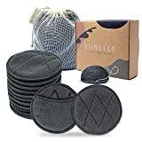 Lunelle Charcoal Bamboo Reusable Makeup Remover Pads 12 Pack - Reusable Face Pads with Laundry Bag + Charcoal Konjac Sponge Bamboo Makeup Remover Pads - Sustainable Reusable Cotton Pads Face Gift Set