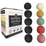 Konjac Sponge Set 10 Pack- Bulk Activated Bamboo Charcoal Facial Sponge Gentle Face Cleansing and Exfoliating Deep Turmeric, French Green, Rose and Red Clay for Face and Body by Bare Essentials Living