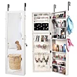 Bonnlo Jewelry Armoire Organizer with Keys, Space-Saving 2 in 1 Wall Mounted/Door Hanging, 47-inch Magnetic Mirror, Bedroom Bathroom Cosmetics Storage Cabinet with 6 Shelves
