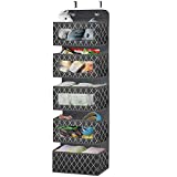 Over The Door Hanging Organizer with 5 Large Pockets,Foldable Wall Mount Fabric Storage with Clear Window and 2 Metal Hooks for Pantry,Closet,Kitchen,Nursery,Bathroom,Dorm-49.6x12.2x5 inches(Grey)