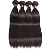 ANGIE QUEEN Brazilian Virgin Straight Human Hair Bunds Extensions Weaves Unprocessed Brazilian Virgin Hair Straight Nature Color 4 Bundles 22 24 26 28Inch (100+/-5g)/bundle Can Be Dyed and Bleached