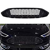 Front Grill Honeycomb Trim Gloss Black Grille fit for 2017 2018 Ford Fusion