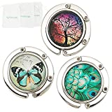 ROFLYER Purse Hook Set of 3 - Butterfly,Wish Tree,Peacock Foldable Handbag Hanger Safer Cleaner Bag, Fold Up for Easy Storage,Folding Table Hanger, with Velvet Pouch