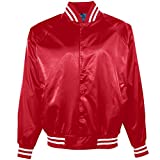 Augusta Sportswear 3610 Men's Satin Baseball Jacket/Striped Trim, Large, Red/White