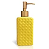 Gold Soap Dispenser, Ceramic Lotion Pump Bottle with Refined and Vintage Emboss, Home Decoration for Bathroom or Kitchen (Yellow)