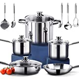 HOMI CHEF 14-Piece Nickel Free Stainless Steel Cookware Set - Nickel Free Stainless Steel Pots and Pans Set - Stainless Steel Non-Toxic Cookware Set - Stainless Steel Healthy Induction Cookware Sets