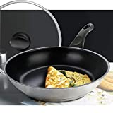 HOMICHEF 9.5 Inch Fry Pan with Lid Nonstick Nickel Free Stainless Steel - Omelet Pan with Lid 9.5 Inches Nonstick Pan PFOA Free - Teflon Nonstick Frying Pan Clear Glass Cover Induction Compatible