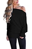 INFITTY Women's Off Shoulder Plus Size Tops Dolman Batwing Sleeve Shirt Oversized Pullover Sweater Black 2X-Large