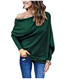 GOLDSTITCH Women's Off Shoulder Batwing Sleeve Loose Pullover Sweater Knit Jumper Oversized Tunics Top Green