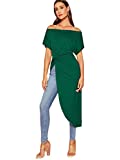 SheIn Women's Elegant Asymmetrical Twist Front Off Shoulder Top Plain High Low Blouse X-Large Green