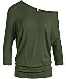 Olive Round Neck Top Olive Green 3/4 Sleeve Top Sexy Olive Top for Women (Size Large, Olive)