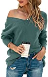 Iandroiy Women's Off Shoulder Loose Pullover Sweater Batwing Sleeve Knit Jumper Oversized Tunics Top (Medium,Green)