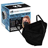 Salon World Safety Black KN95 Protective Masks, Box of 50 - Filter Efficiency ≥95%, 5-Layers, Protection Against PM2.5 Dust, Pollen, Haze-Proof - Sanitary 5-Ply Non-Woven Fabric, Safe, Easy Breathing