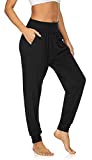 UEU Women's Plus Size High Waisted Yoga Joggers Pants 2XL Loose Fitting Workout Casual Lounge Sweat Pants Nice Material with Pockets(Black,XXL)