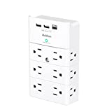 Multi Plug Outlet - Addtam Surge Protector Wall Mount with 12 Outlet Extender- 3 Sides and 3 USB Ports (1 USB-C), Outlet Splitter Power Strip for Home, Office, Hotel, White