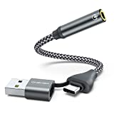 USB to 3.5mm Audio Adapter,2-in-1 USB A/USB Type C to 3.5mm Female Audio Jack Cable Headset,External Stereo Sound Card for Headphone,Mac,PS4,PC,Laptop,Desktops Samsung Galaxy S21 S20 iPad Pro