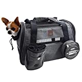 Purrpy Dog Carriers for Small Dogs with Dog Bowls, Plenty of Ventilation Airline Approved Pet Carrier for Small Dogs Chihuahua Pomeranian Corgi Poodle (S, Grey)