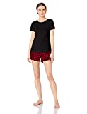 Amazon Essentials Women's Lightweight Flannel Short and Cotton T-Shirt Sleep Set, Buffalo Plaid, Large