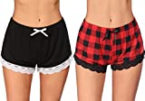 Ekouaer Women's Sleep Shorts Pajama Bottoms Lepord Sleep Pants with Lace Hem