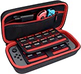 TAKECASE Carrying Case for Nintendo Switch and New OLED - Protective Hard Case Includes Pouch That Fits Adapter/Charger, Accessories and 19 Games Storage - Perfect for Travel - Red/Black