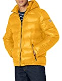 GUESS Men's Mid-Weight Puffer Jacket with Removable Hood, Yellow, Large