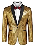COOFANDY Men's Fashion Suit Jacket Blazer One Button Luxury Weddings Party Dinner Prom Tuxedo Gold Silver, Golden Yellow, XX-Large