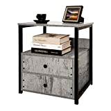 Nightstand,Bedside Table with 2 Drawer, Retro Stone Grey Nightstand with 2 Storage Shelves, Industrial Nightstands for Bedroom, Modern Bedside Closet Organizer,Gray/Black 19.6" H