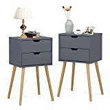 JAXSUNNY Nightstands Set of 2, Side Table Accent End Table w/ 2 Drawers, Night Stands for Bedroom, Bluish Gray, 28 Inch Tall