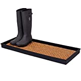 BIRDROCK HOME Rubber Boot Tray with Coir Insert - 34 inch Decorative Boot Tray for Entryway – Shoe Mat – Waterproof - All Weather Indoor or Outdoor Use – Dog Water Food Bowl Wide Trays