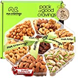 Holiday Christmas Nuts Gift Basket + Green Ribbon (7 Piece Set, 1.8 LB) Xmas 2021 Idea Food Arrangement Platter, Birthday Care Package Variety, Healthy Tray, Kosher Snack Box for Adults Prime