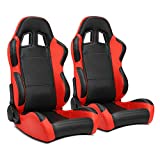 ModifyStreet 1 Pair Universal Main Black Carbon Fiber Mixed Side Red PVC Leather Reclinable Racing Seats