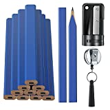 12 Pieces Carpenter Pencil, 7 Inches Flat Octagonal Hard Black Carpenter Marking Pencils with Pencil Sharpener and Silicone Heavy Duty Retractable Pen Holder for Woodworking Marking Tool