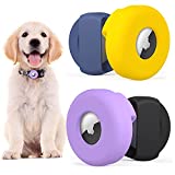 [4 Pack] BREAKIX Holder for Airtag, Silicone Pet Collar Case for Airtags 2021, Anti-Lost Cover Pet Loop Holder Perfectly for Dog Collars Loop&Backpack Bag Accessories - (Black、Blue、Purple、Yellow)