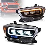 VLAND Full LED Projector Headlights Compatible for [Toyota Tacoma 2016-2019 ] Front Lamps Assembly with Welcome Light LED DRL & VLAND LOGO, HI / LOW Beam Lens, Amber Side Marker Lights (set)