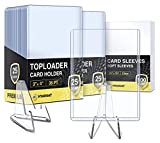 HYARUAT 3" x 4" 35pt Top Loaders for Trading and Sport Cards, 50 Toploader Card Protectors Hard Plastic + 100 Penny Sleeves + 2 Stands -Double Protection for Basketball, Football, Baseball Cards