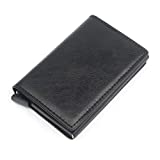 CHJGLNL Men's Genuine Leather Wallet RFID Blocking Aluminum Automatic Pop Up Credit Card Holder Case (Black)