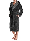 DAVID ARCHY Men's Hooded Fleece Plush Soft Shu Velveteen Robe Full Length Long Bathrobe (M, Dark Gray)