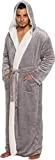 Ross Michaels Mens Robe Big & Tall with Hood - Long Plush Sherpa Lined Fleece Bathrobe (Gray, Large-X-Large)