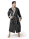 DAVID ARCHY Men's Coral Fleece Plush Robe Shawl Collar Heavyweight Full Length Long Big and Tall Warm Bathrobe (L, Black)