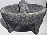 Made in Mexico Genuine Mexican Manual Guacamole Salsa Maker Volcanic Lava Rock Stone Molcajete/Tejolote Mortar and Pestle Herbs Spices Grains 6" Large