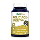 NusaPure Folic Acid 1000mcg 200 Veggie Caps (Non-GMO, Vegetarian & Gluten Free)