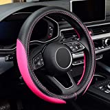 LABBYWAY Microfiber Leather Auto Car Steering Wheel Cover,Universal Fit 15 Inch Anti-Slip Wheel Protector (Pink)