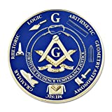 Seven Liberal Arts Round Masonic Auto Emblem - [Blue & Gold][3'' Diameter]