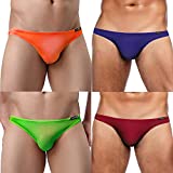 Avidlove Underwear for Men Ice Silk Bikini Micro Briefs Low Rise Underpants 4-Pack(Red/Orange/Purple/Apple Green-19,M)