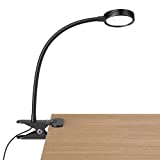 LEPOWER New Version Led Clip Light, Flexible Clip on Reading Lamp with 3 Colors and Stepless Adjustable Brightness, Clip on Lights for Desk, Bed Headboard and Computers(Black)-No AC Adapter