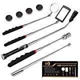 Christmas Stocking Stuffers Gifts for Men-5PCS Telescoping Magnetic Pickup Tool Kit with 15lb&1lb Pick Up Rod, Round&Square 360 Swivel Adjustable Inspection Mirror and Telescoping Flexible Flashlight