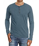 PEGENO Men's Casual Slim Fit Long Sleeve Henley T-Shirts Cotton Shirts (US Medium, A1 VG-Blue)